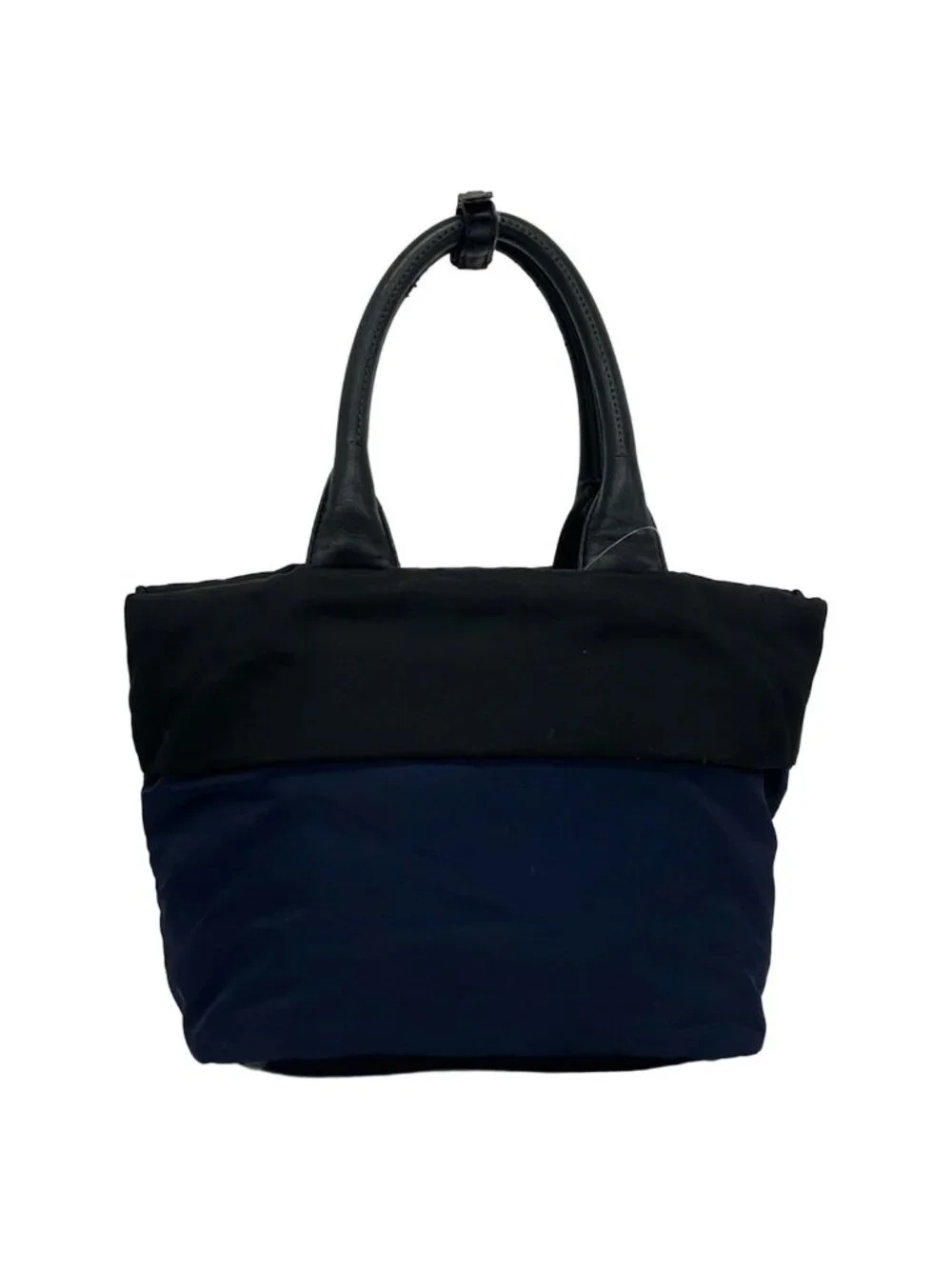 Prada Tote Tessuto Double Navy Black Leather